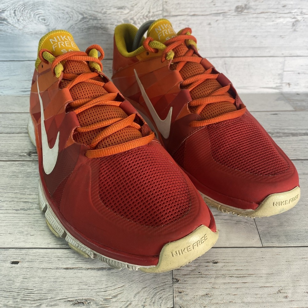 Nike Free 5.0 Running Shoes Mens 9.5 Red Orange Mesh Low Top Athletic 511018-801